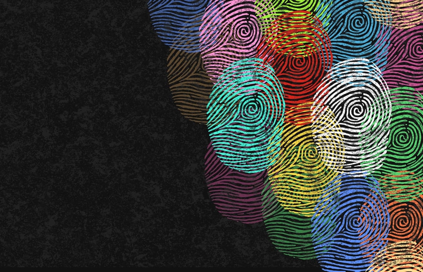 Colorful fingerprint display symbolising lived experience, individual voices, and equity in participatory design.